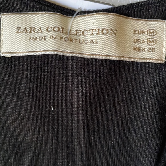 Zara black knit long sleeve wrap dress midi length lines fits small Sz M - Picture 4 of 6